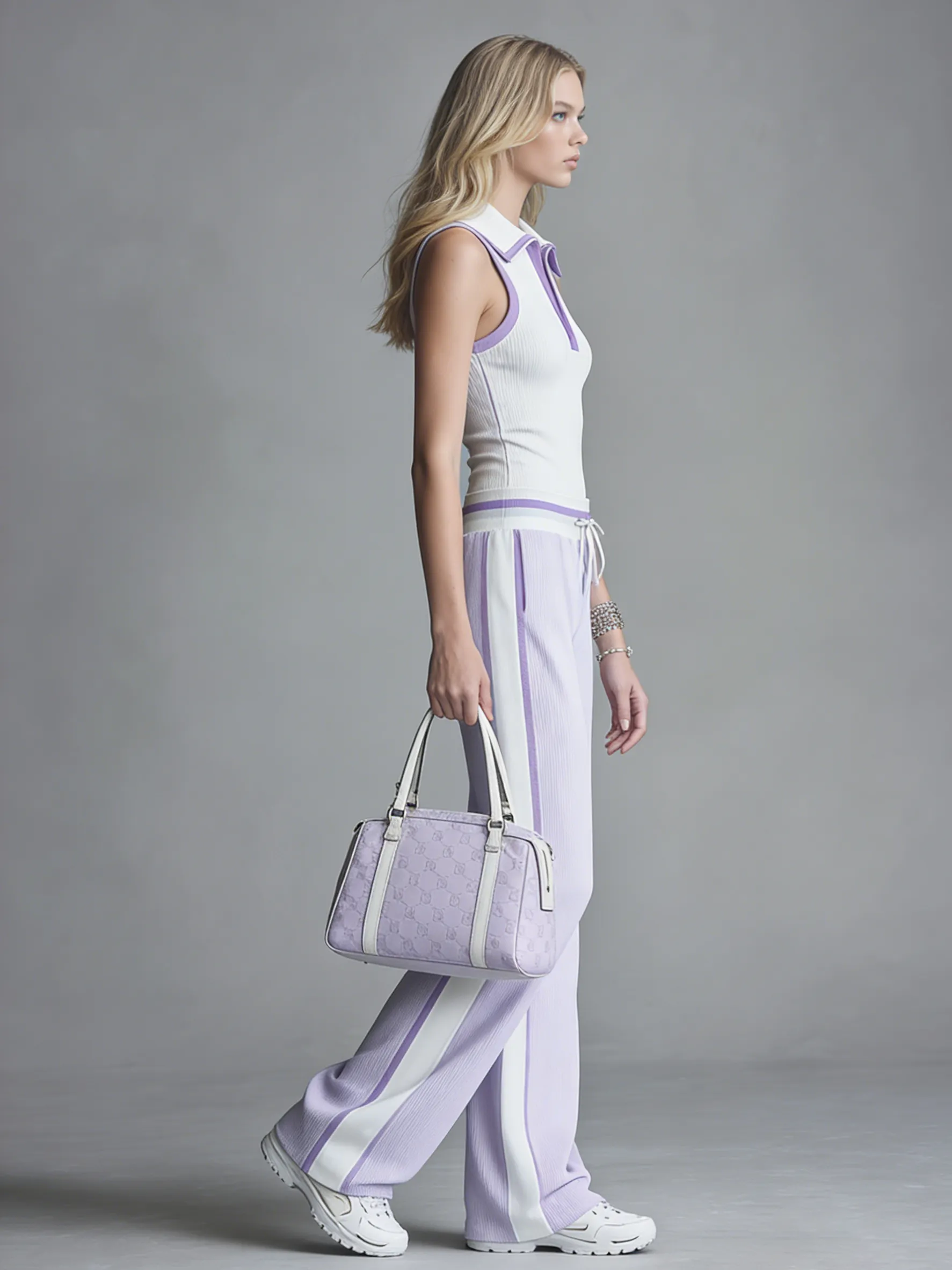 Sporty Casual Collared Sleeveless Top And Wide-leg Trousers Set sold by Oyrosy product image thumbnail 2