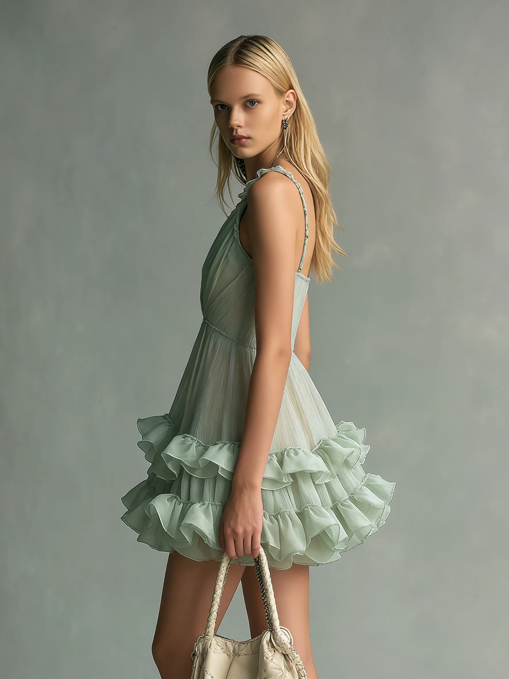 Elegant And Beautiful V-neck Sleeveless Ruffled Chiffon Mini Dress sold by Oyrosy product image thumbnail 2