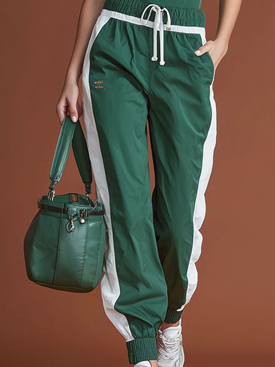 Sporty And Stylish Green Turtleneck Sleeveless Top And Color-blocked Pants Set sold by Oyrosy product image thumbnail 4