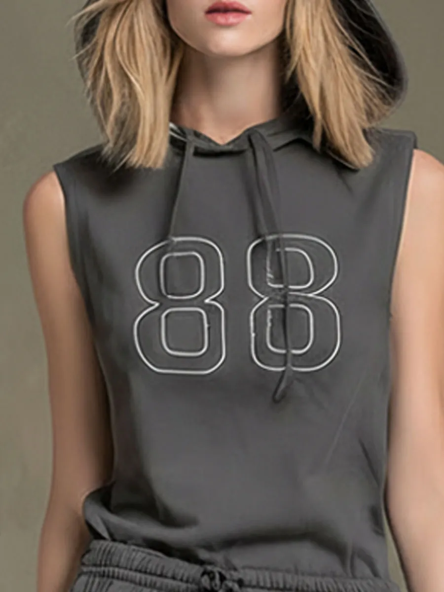 Sporty Casual Grey Hooded Sleeveless Top And Wide-leg Pants Set sold by Oyrosy product image thumbnail 3