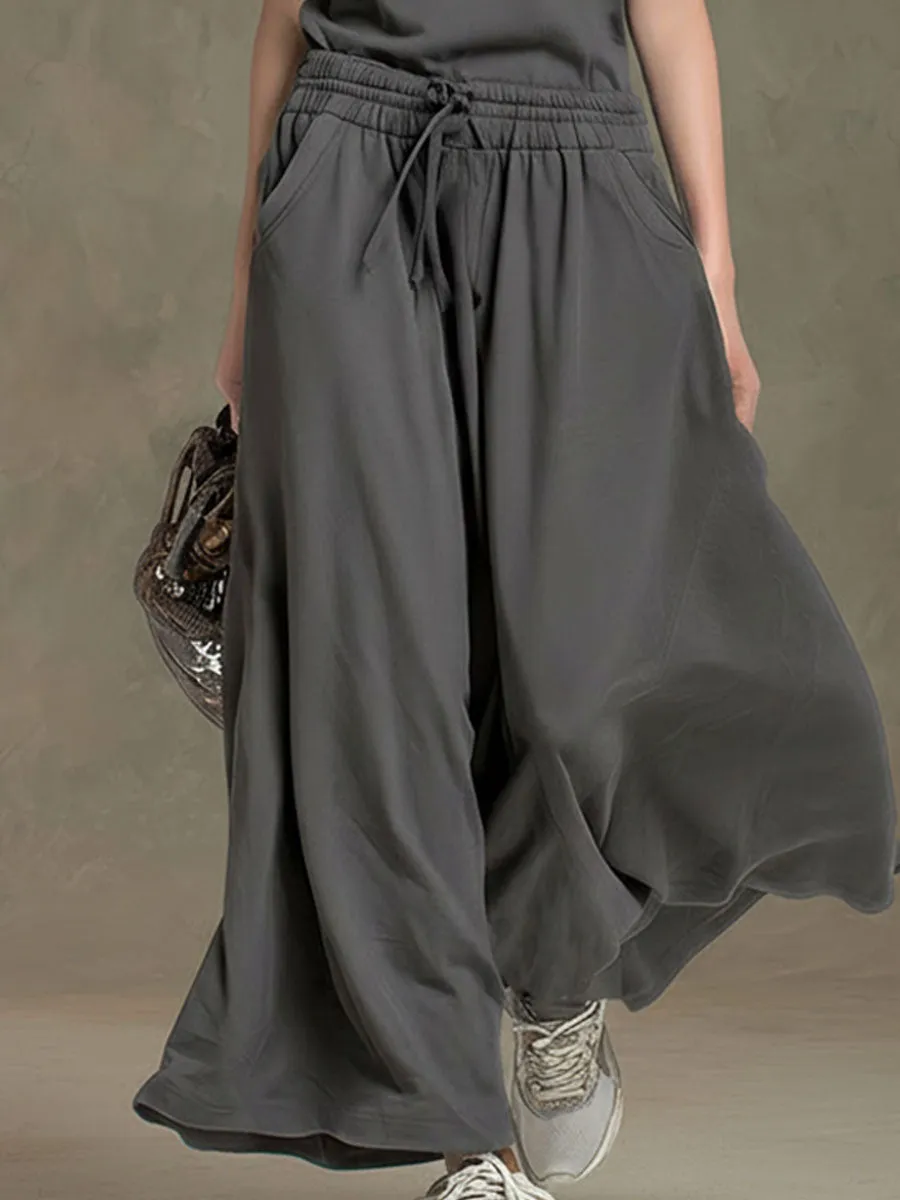 Sporty Casual Grey Hooded Sleeveless Top And Wide-leg Pants Set sold by Oyrosy product image thumbnail 4