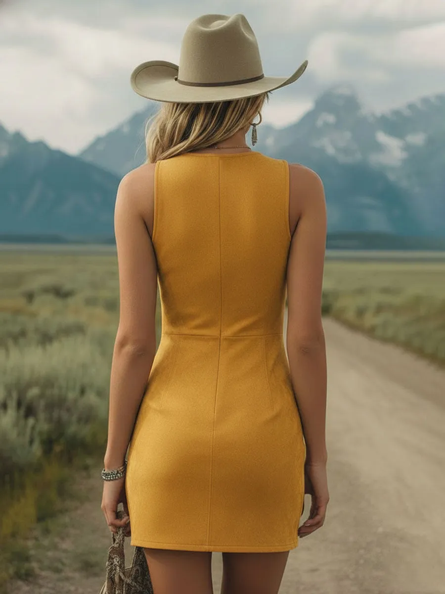 Retro Boho Zipper Embroidered Faux Suede Sleeveless Mini Dress sold by Oyrosy product image thumbnail 4