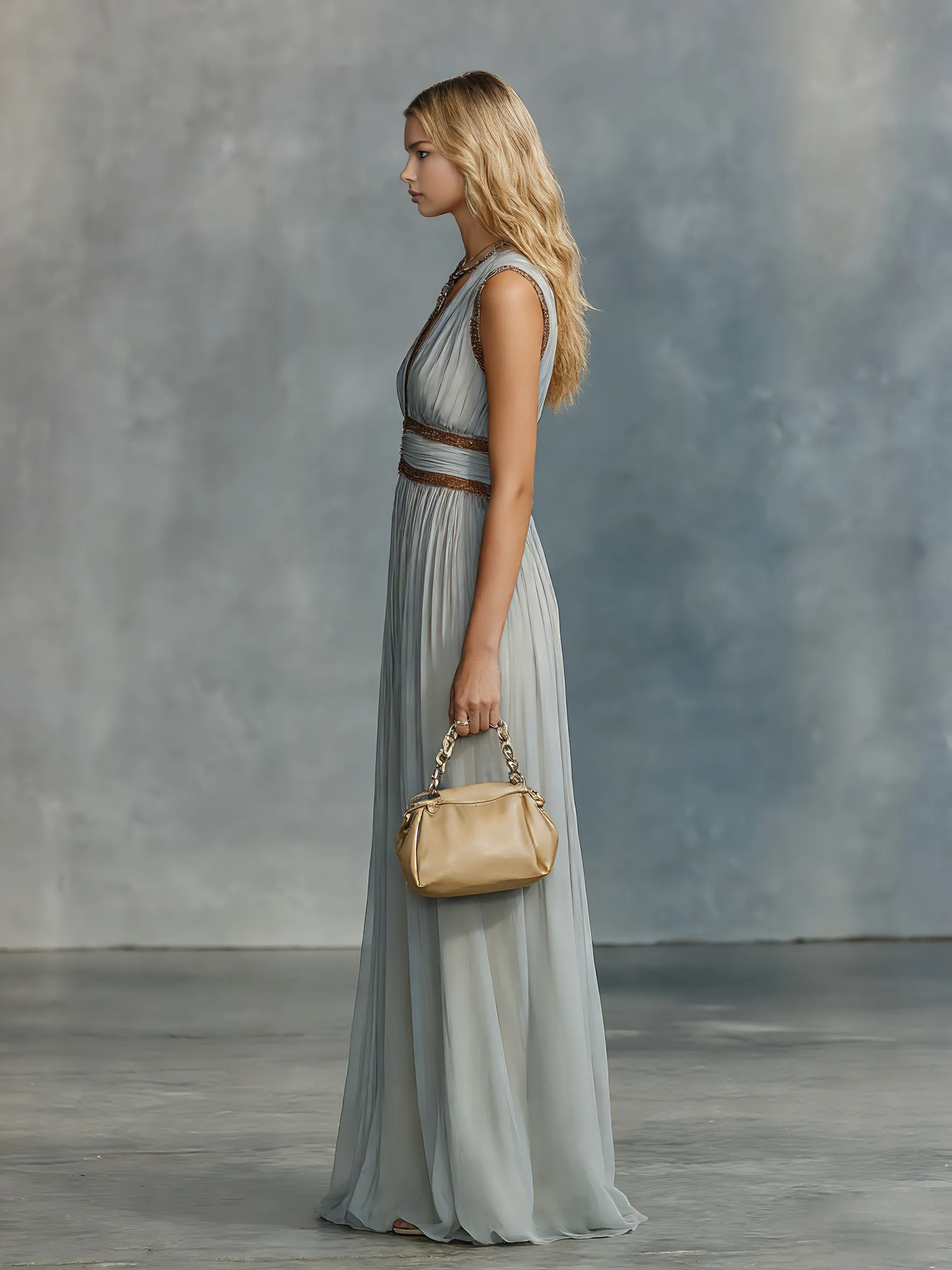 Stylish And Elegant V-neck Lace Trim Sleeveless Chiffon Maxi Dress sold by Oyrosy product image thumbnail 2