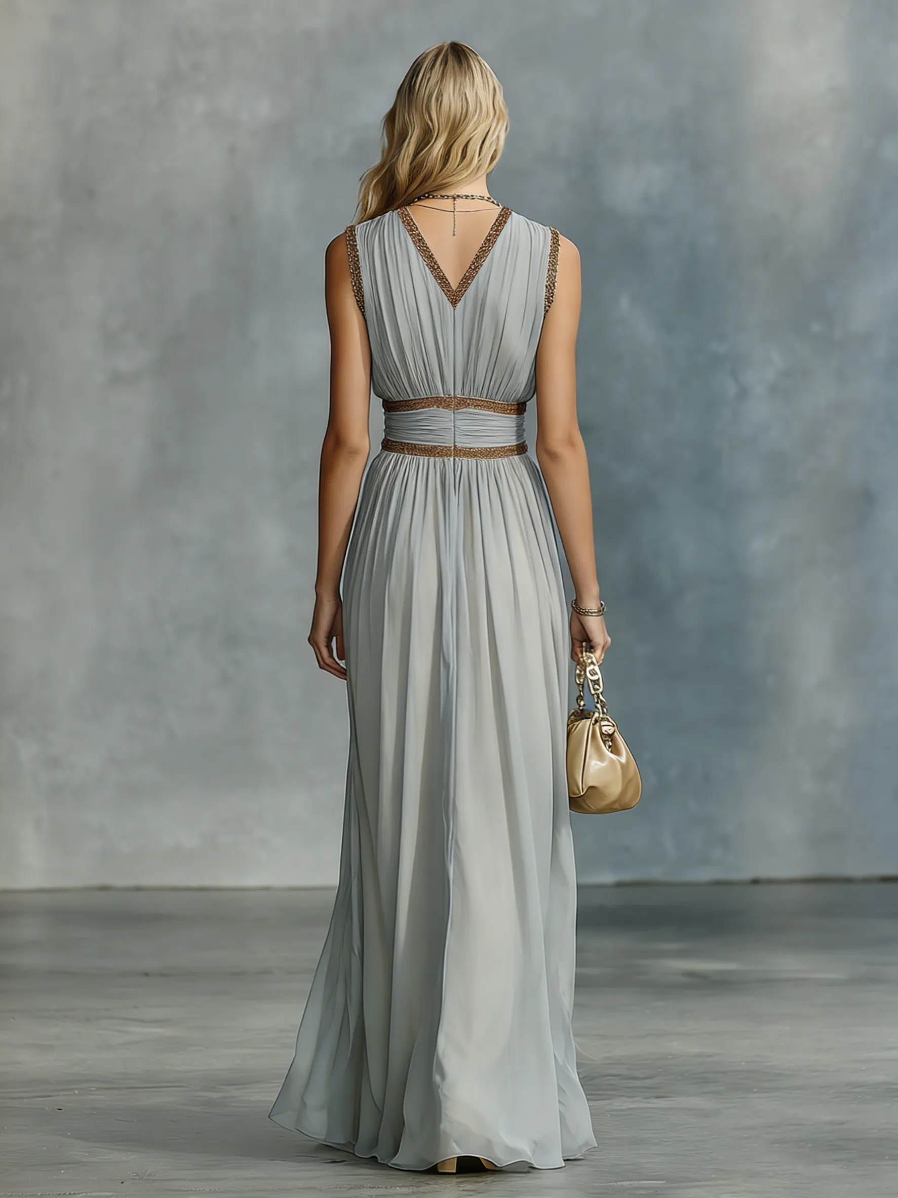Stylish And Elegant V-neck Lace Trim Sleeveless Chiffon Maxi Dress sold by Oyrosy product image thumbnail 3