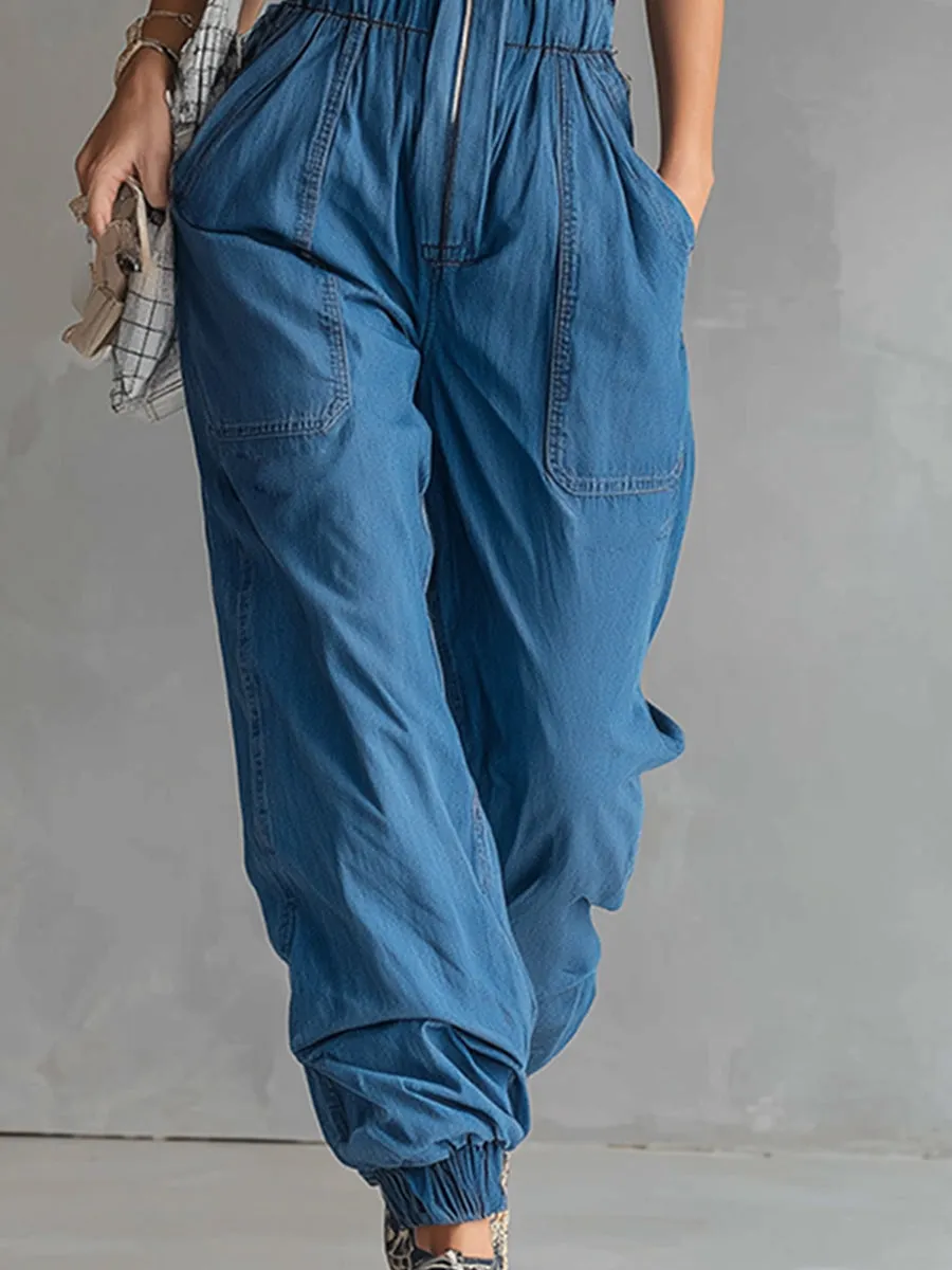 Stylish And Casual Blue Denim Zip-up Overalls sold by Oyrosy product image thumbnail 4