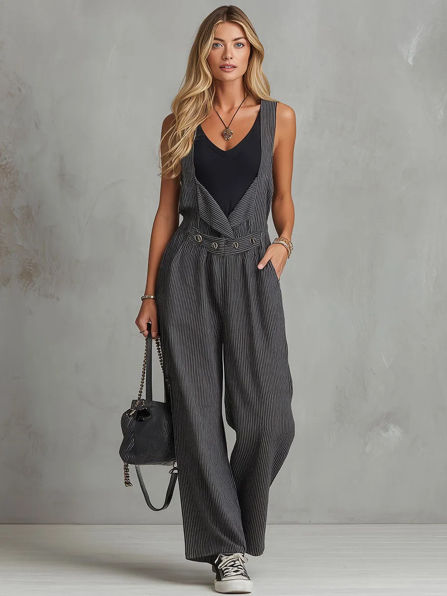 Casual Sporty Black And White Striped Overalls sold by Oyrosy product image thumbnail 2