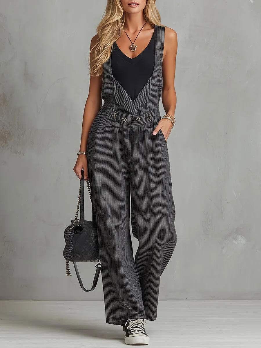 Casual Sporty Black And White Striped Overalls sold by Oyrosy