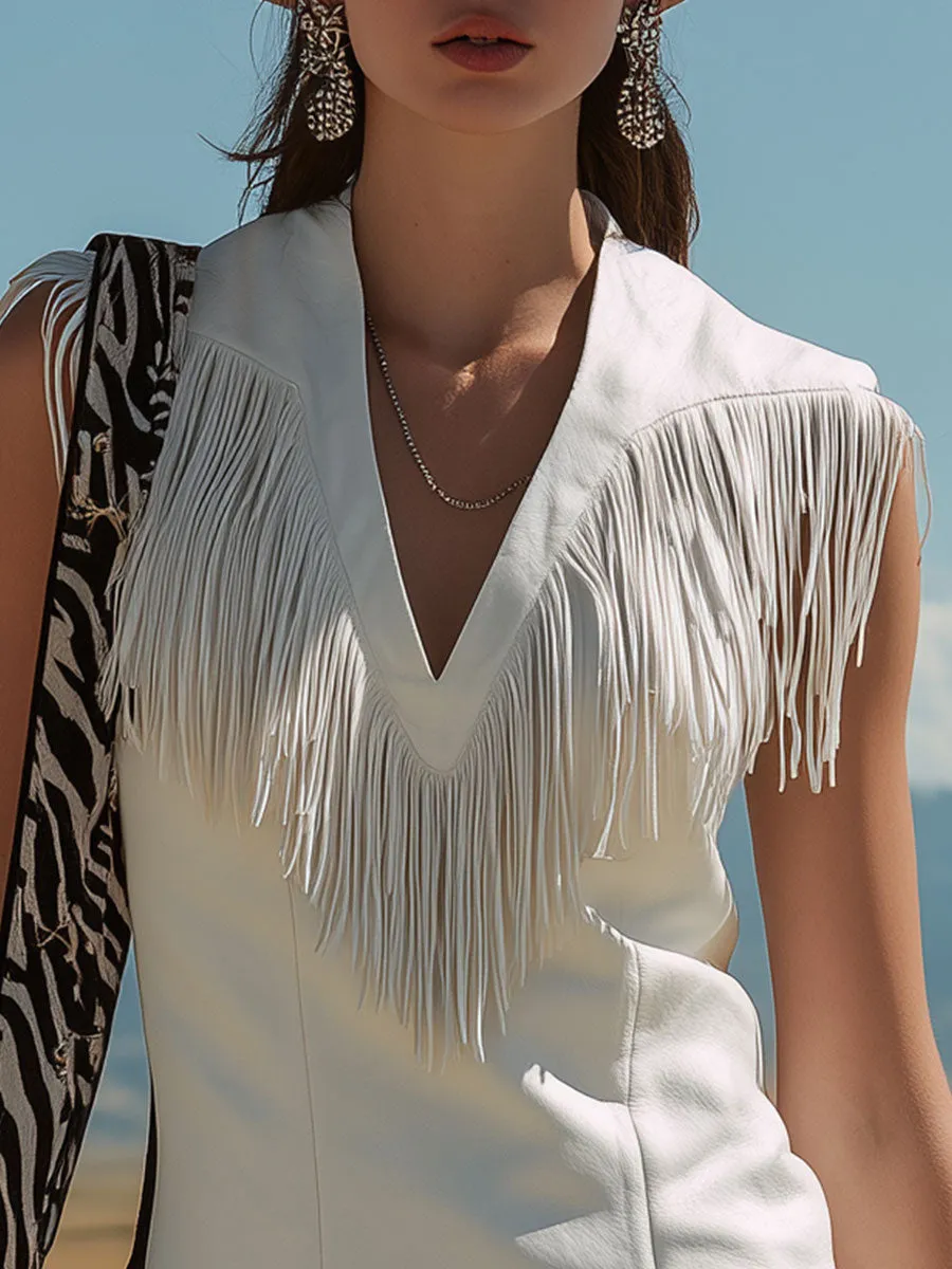 Western-style Retro Zebra Print Ruffled White Faux Suede Mini Dress sold by Oyrosy product image thumbnail 3