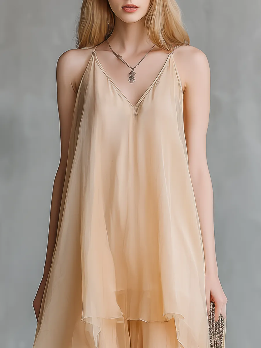 Stylish And Elegant Sleeveless V-neck Layered Chiffon Maxi Dress sold by Oyrosy product image thumbnail 5