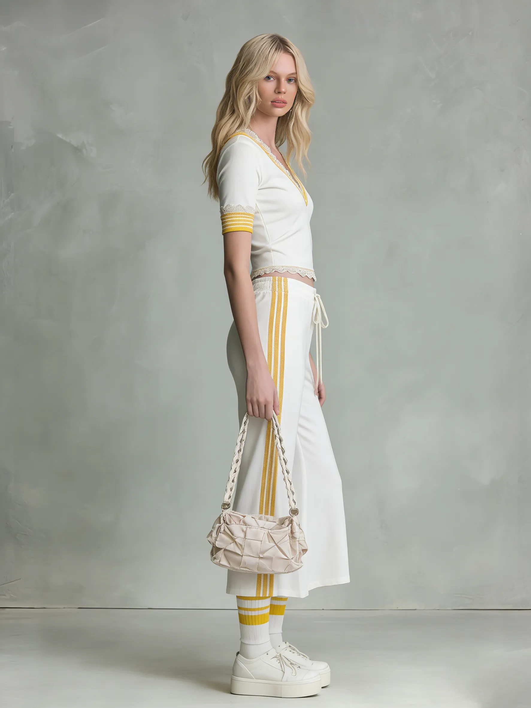 Fashionable Sporty V-neck Lace-trimmed Short-sleeved Top And Capri Pants Set sold by Oyrosy product image thumbnail 2