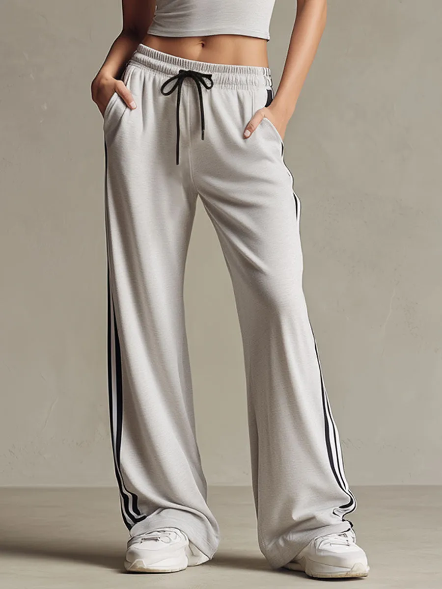 Retro Sporty Striped Webbing Light Gray Vest And Wide-leg Pants Set sold by Oyrosy product image thumbnail 5