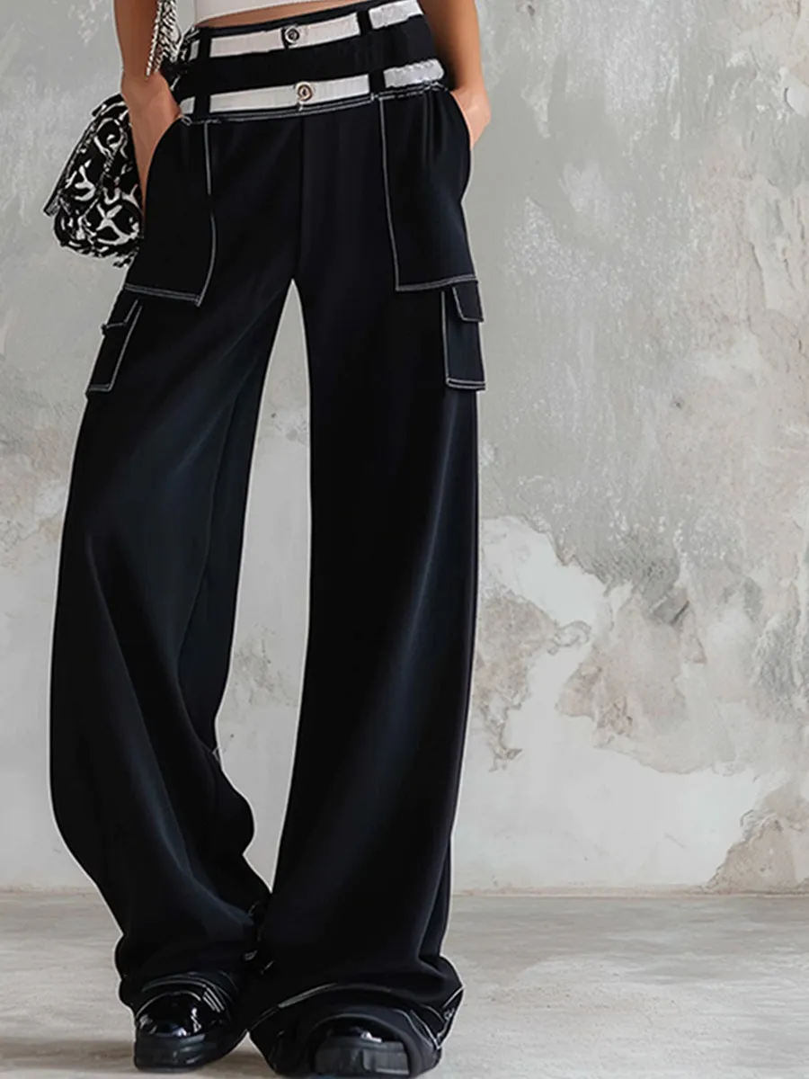 Stylish Sporty Black Striped Knit Vest Cotton Wide-Leg Pants Set sold by Oyrosy product image thumbnail 5