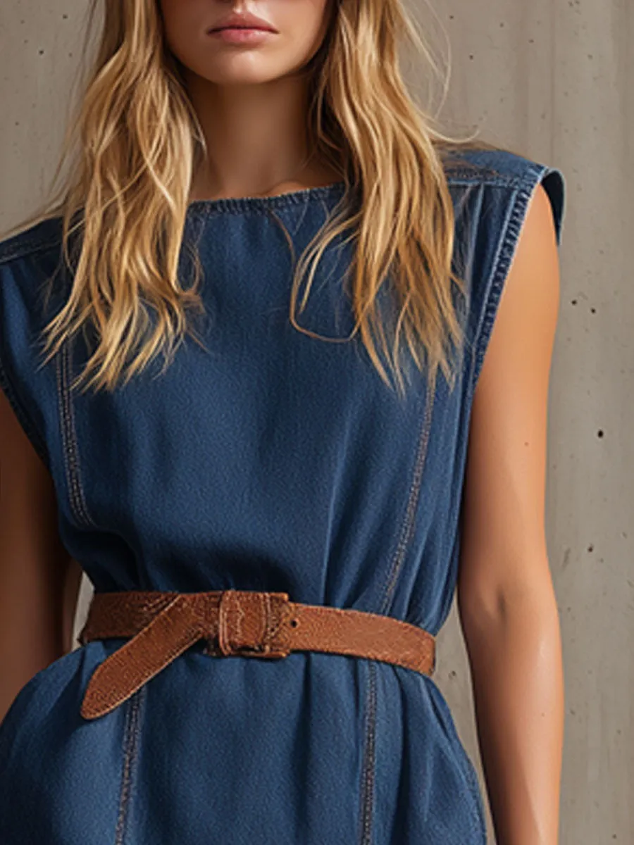 Casual Retro Dark Blue Denim Lace-up Sleeveless Mini Dress sold by Oyrosy product image thumbnail 5