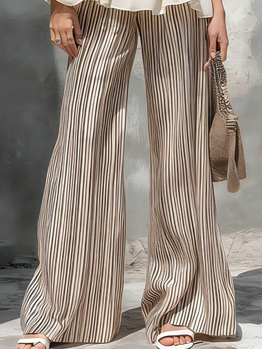 Stylish And Casual Off-white Ruffled Sleeveless Chiffon Blouse And Striped Trousers Set sold by Oyrosy product image thumbnail 5