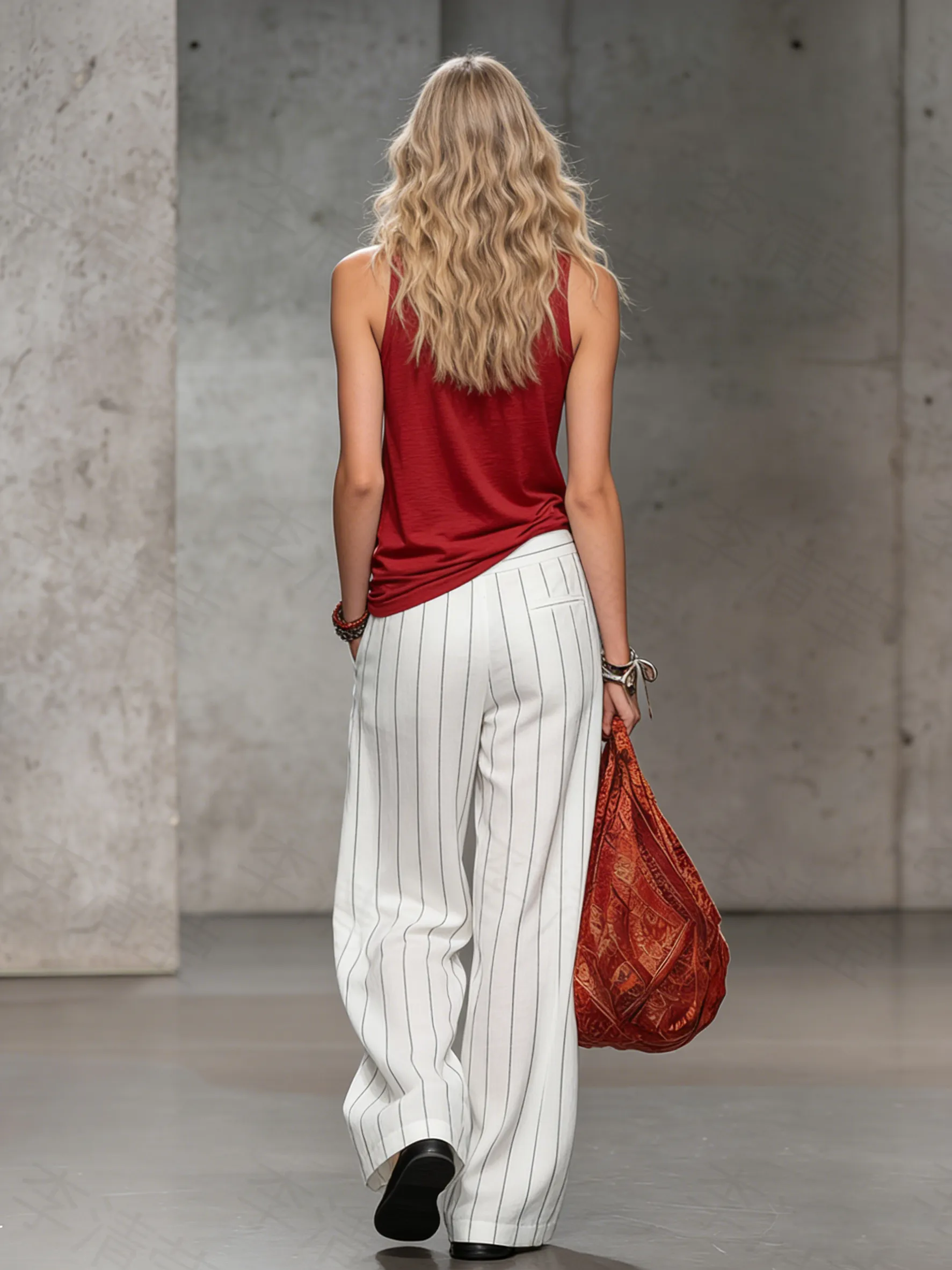 Comfortable And Relaxed Sleeveless V-neck Vest And Striped Chiffon Trousers Set sold by Oyrosy product image thumbnail 3