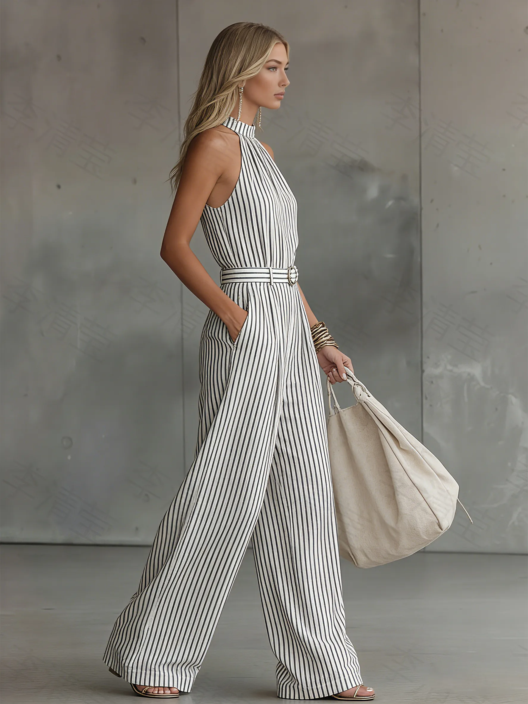 Stylish Elegant And Beautiful Sleeveless Striped Jumpsuit sold by Oyrosy product image thumbnail 2