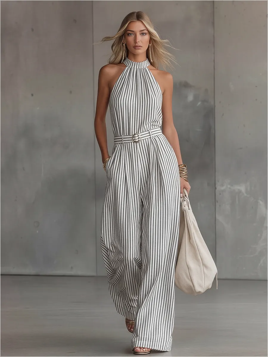 Stylish Elegant And Beautiful Sleeveless Striped Jumpsuit sold by Oyrosy product image thumbnail 4