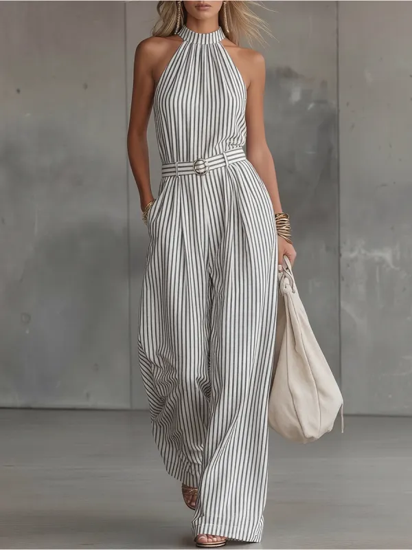 Stylish Elegant And Beautiful Sleeveless Striped Jumpsuit made by Oyrosy