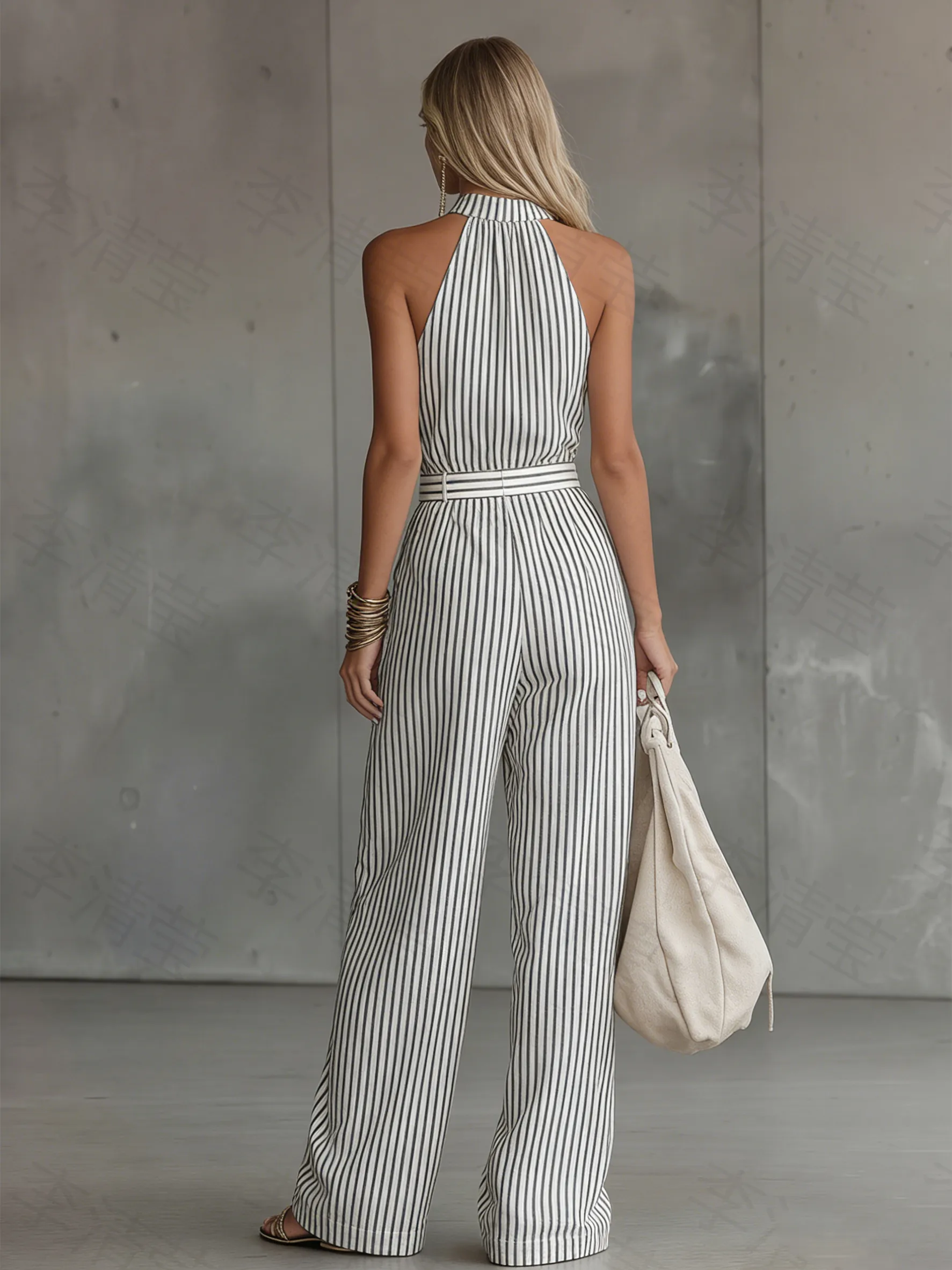 Stylish Elegant And Beautiful Sleeveless Striped Jumpsuit sold by Oyrosy product image thumbnail 3