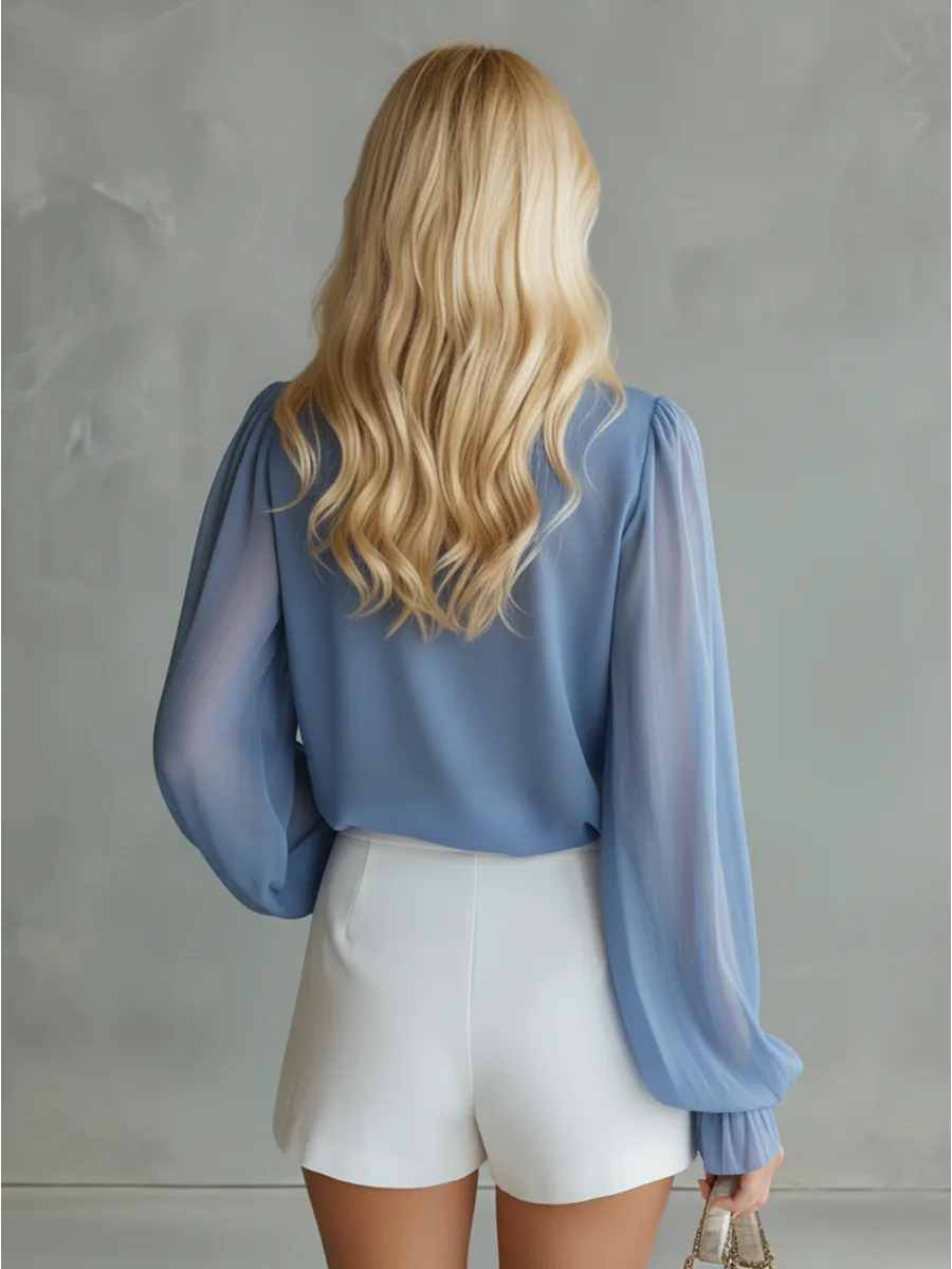 Stylish And Beautiful V-neck Long-sleeved Button-down Chiffon Top sold by Oyrosy product image thumbnail 3