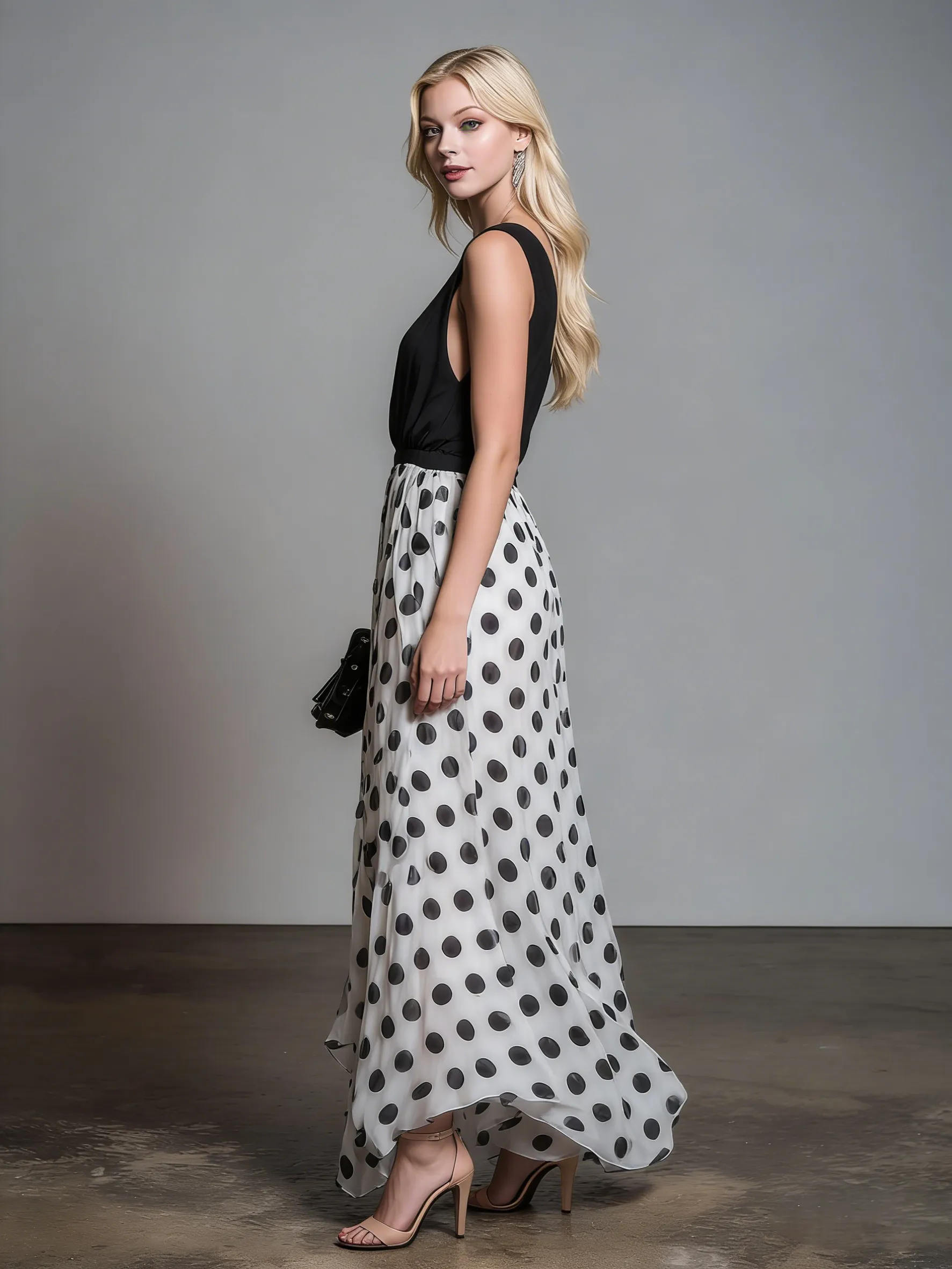 Beautiful Vintage-Style V-Neck Sleeveless Polka-Dot Chiffon Maxi Dress sold by Oyrosy product image thumbnail 2