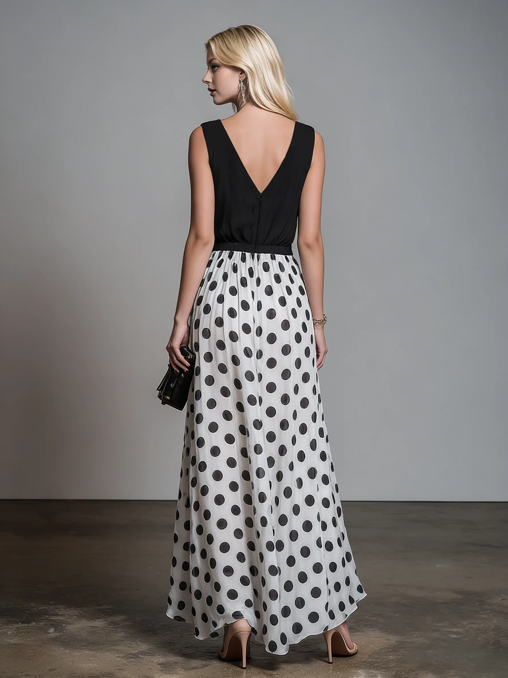 Beautiful Vintage-Style V-Neck Sleeveless Polka-Dot Chiffon Maxi Dress sold by Oyrosy product image thumbnail 3
