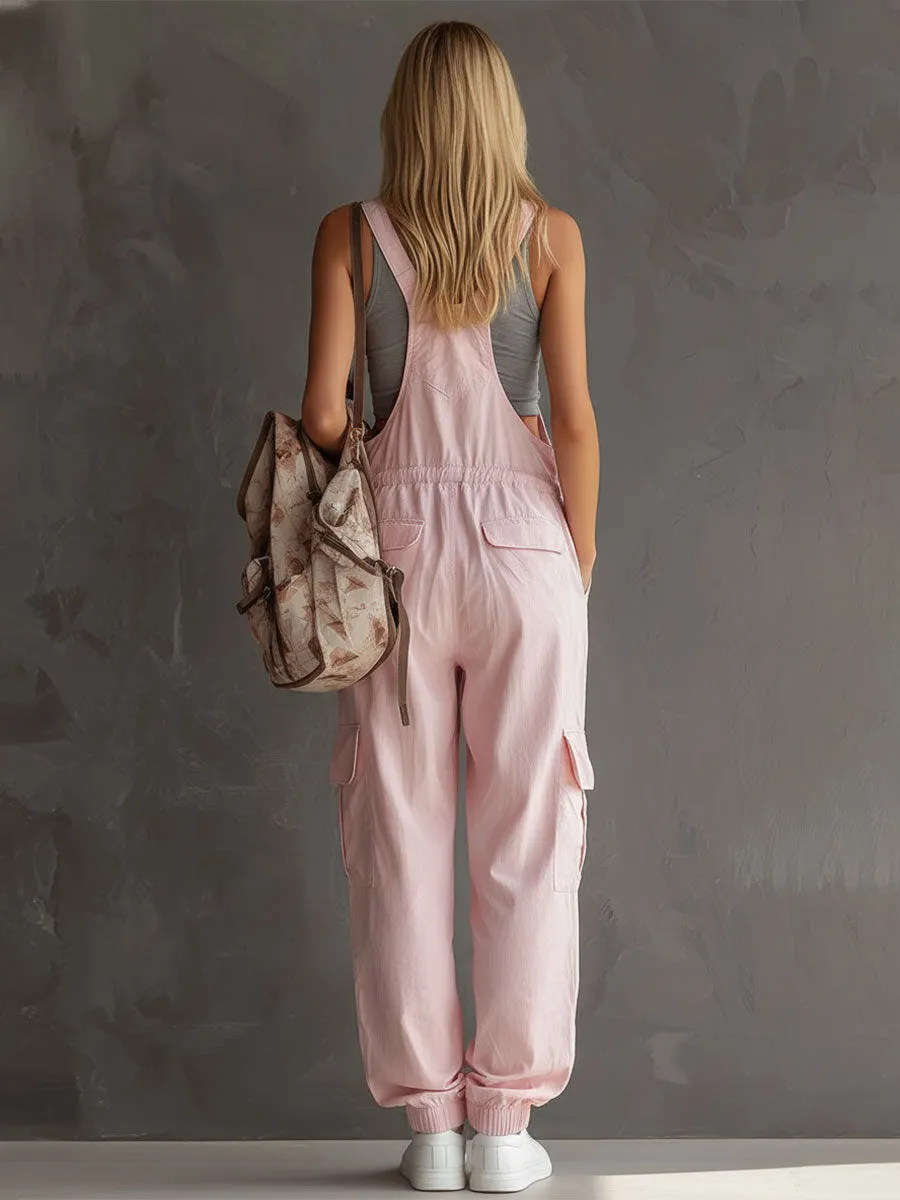 Fashionable Retro Casual Pink Wide-leg Overalls sold by Oyrosy product image thumbnail 3