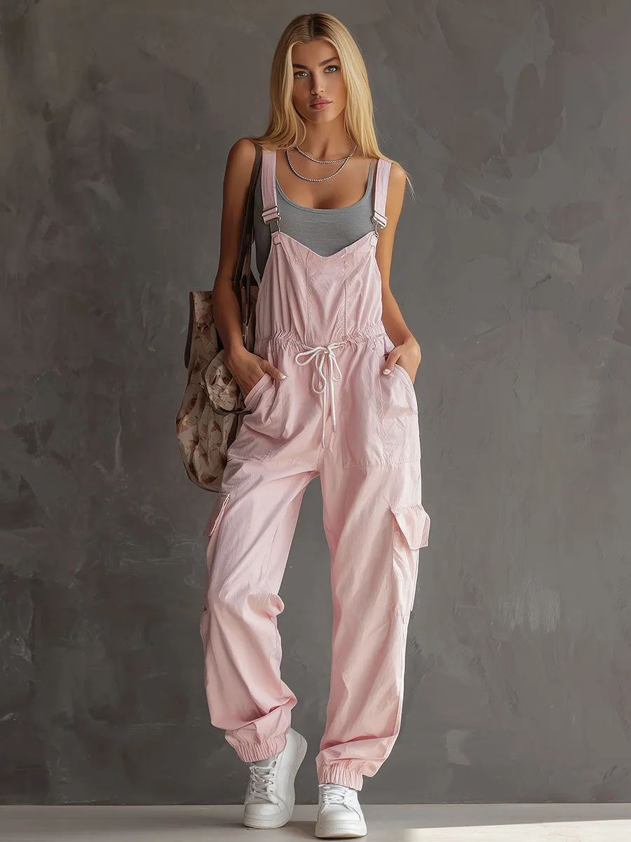 Fashionable Retro Casual Pink Wide-leg Overalls sold by Oyrosy product image thumbnail 4