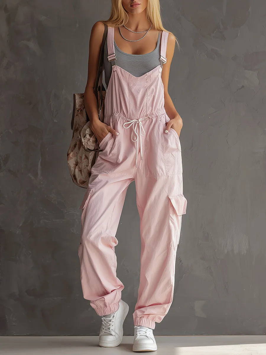 Fashionable Retro Casual Pink Wide-leg Overalls sold by Oyrosy