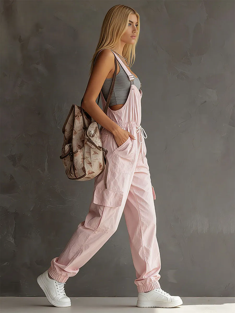 Fashionable Retro Casual Pink Wide-leg Overalls sold by Oyrosy product image thumbnail 2