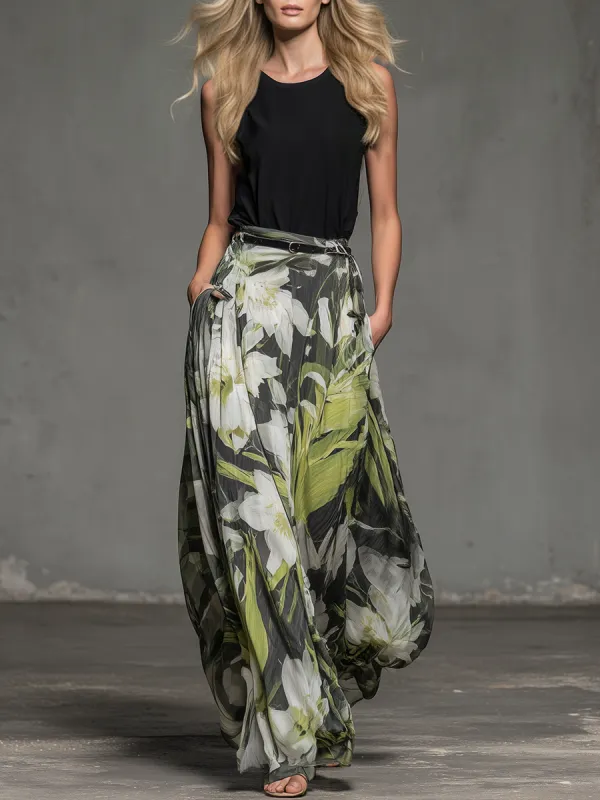 Stylish And Beautiful Round-Neck Sleeveless Top And Printed Chiffon Trousers Set made by Oyrosy