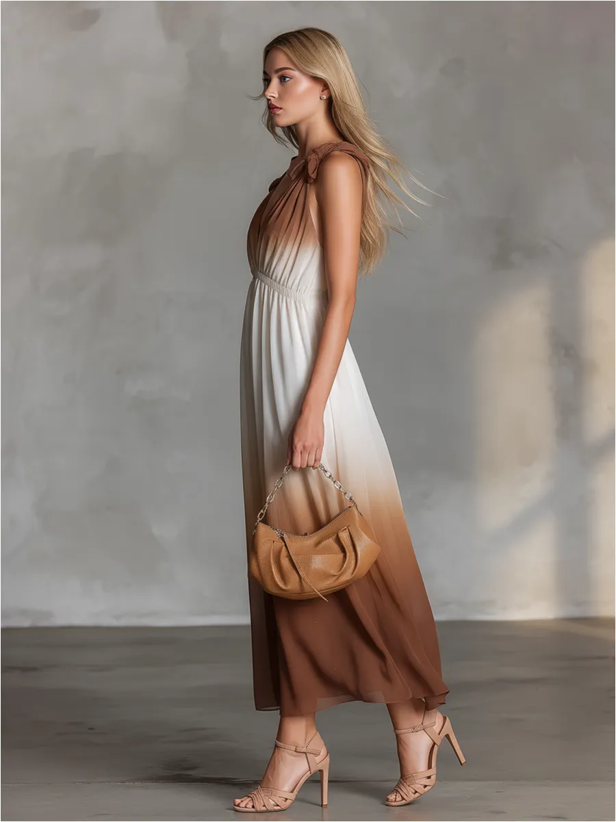 Stylish Beautiful V-Neck Sleeveless Shoulder-Tie Chiffon Midi Dress sold by Oyrosy product image thumbnail 2