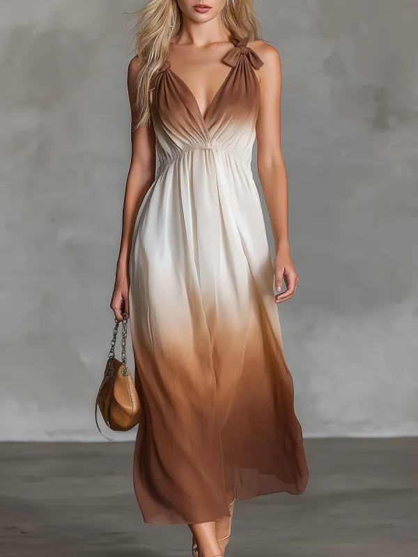 Stylish Beautiful V-Neck Sleeveless Shoulder-Tie Chiffon Midi Dress made by Oyrosy
