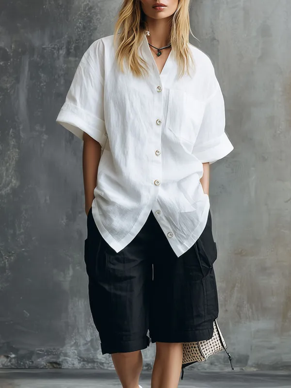 Stylish Casual White Cotton-Linen Shirt And Black Trousers Set made by Oyrosy
