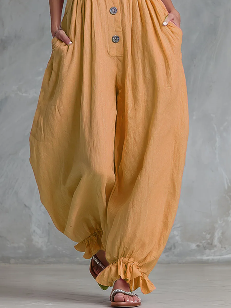 Loose-fitting Single-breasted Cotton-linen Sleeveless Jumpsuit sold by Oyrosy product image thumbnail 5