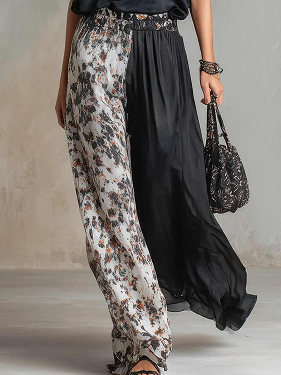 Chic Urban Black Chiffon T-Shirt & Contrast-Print Wide-Leg Pants Set sold by Oyrosy product image thumbnail 4