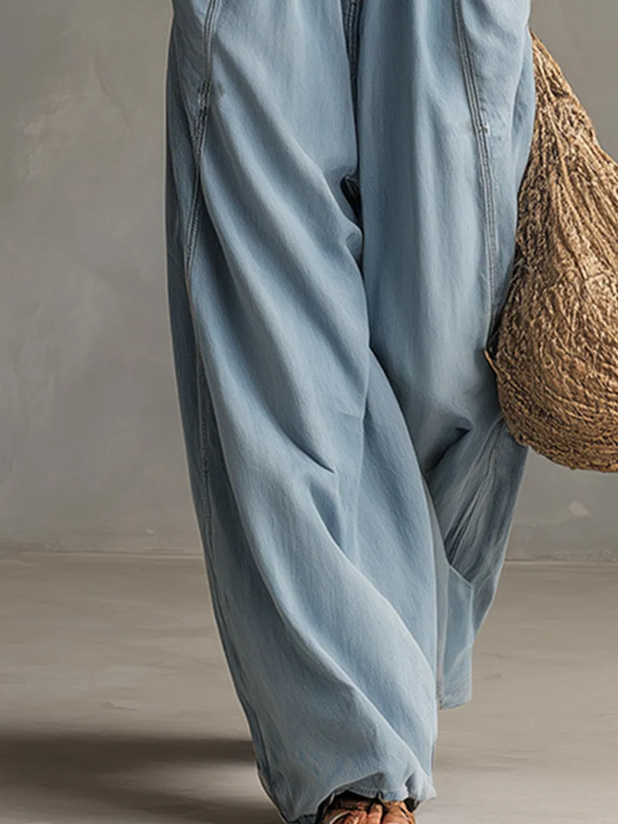 Casual Urban Silhouette Light Blue Denim Sleeveless Wide-Leg Jumpsuit sold by Oyrosy product image thumbnail 4