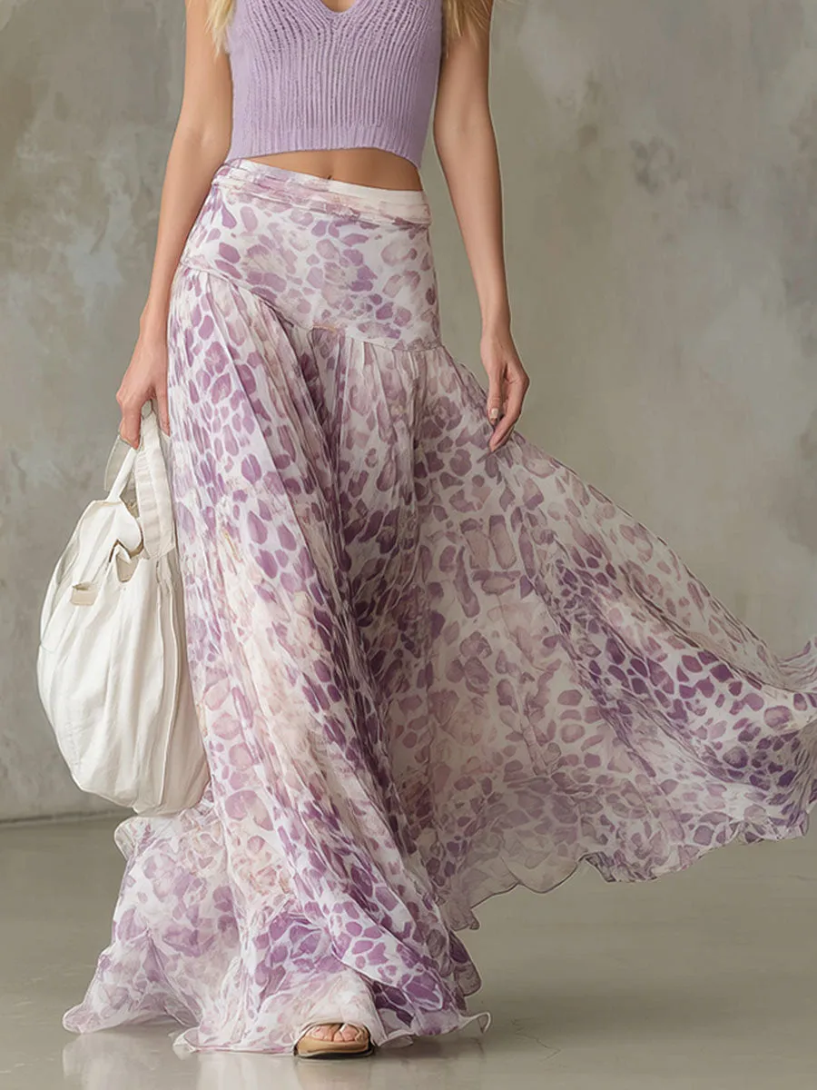 Fitted V-neck Sleeveless Knit Top And Leopard Print Chiffon Skirt Set sold by Oyrosy product image thumbnail 5