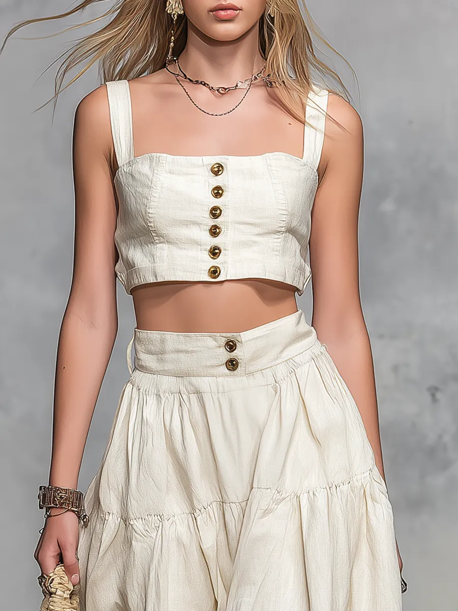 Casual And Stylish Square-neck Sleeveless Cropped Top And Long Skirt Set sold by Oyrosy product image thumbnail 5