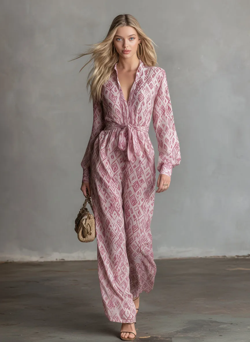 Casual And Comfortable Long-sleeved V-neck Printed Chiffon Jumpsuit sold by Oyrosy product image thumbnail 4