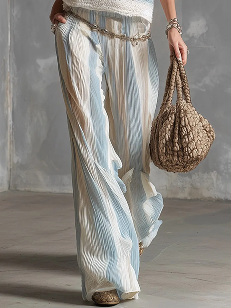 Elegant Striped Knit Top And Striped Crinkled Chiffon Wide-Leg Pants Set sold by Oyrosy product image thumbnail 4