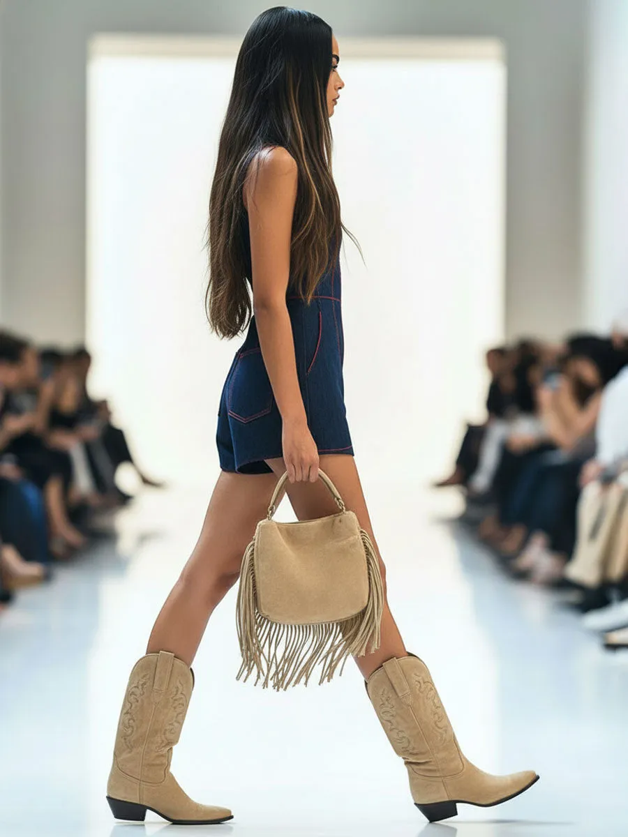 Western Retro Red Line Dark Blue Denim Sleeveless Shorts Jumpsuit sold by Oyrosy product image thumbnail 3