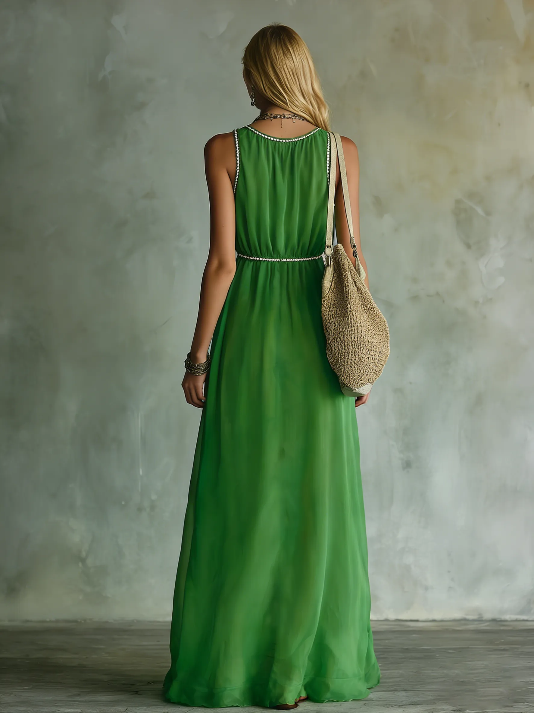 Elegant And Relaxed V-neck Sleeveless A-line Solid Color Chiffon Long Dress sold by Oyrosy product image thumbnail 3