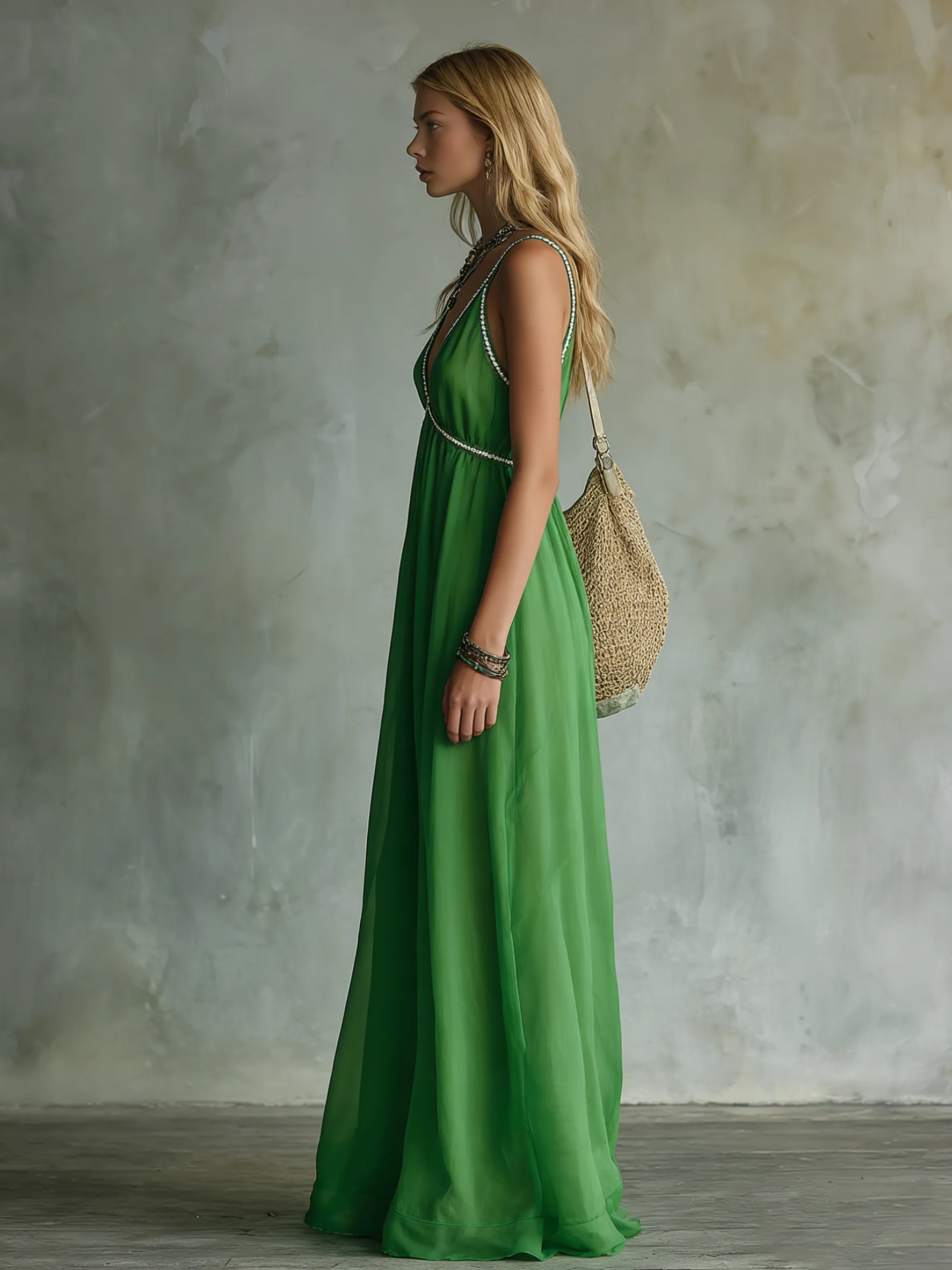 Elegant And Relaxed V-neck Sleeveless A-line Solid Color Chiffon Long Dress sold by Oyrosy product image thumbnail 2