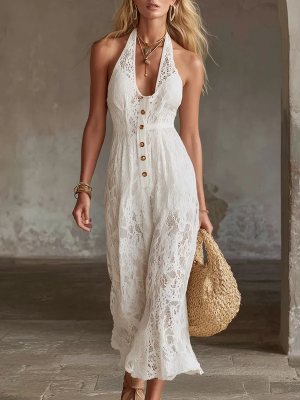 Elegant Party White Stretch Lace Sleeveless Maxi Dress made by Oyrosy