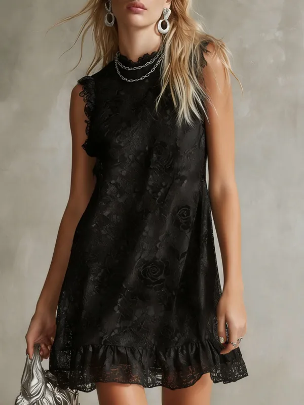 Black Lace Sleeveless Mini Dress made by Oyrosy