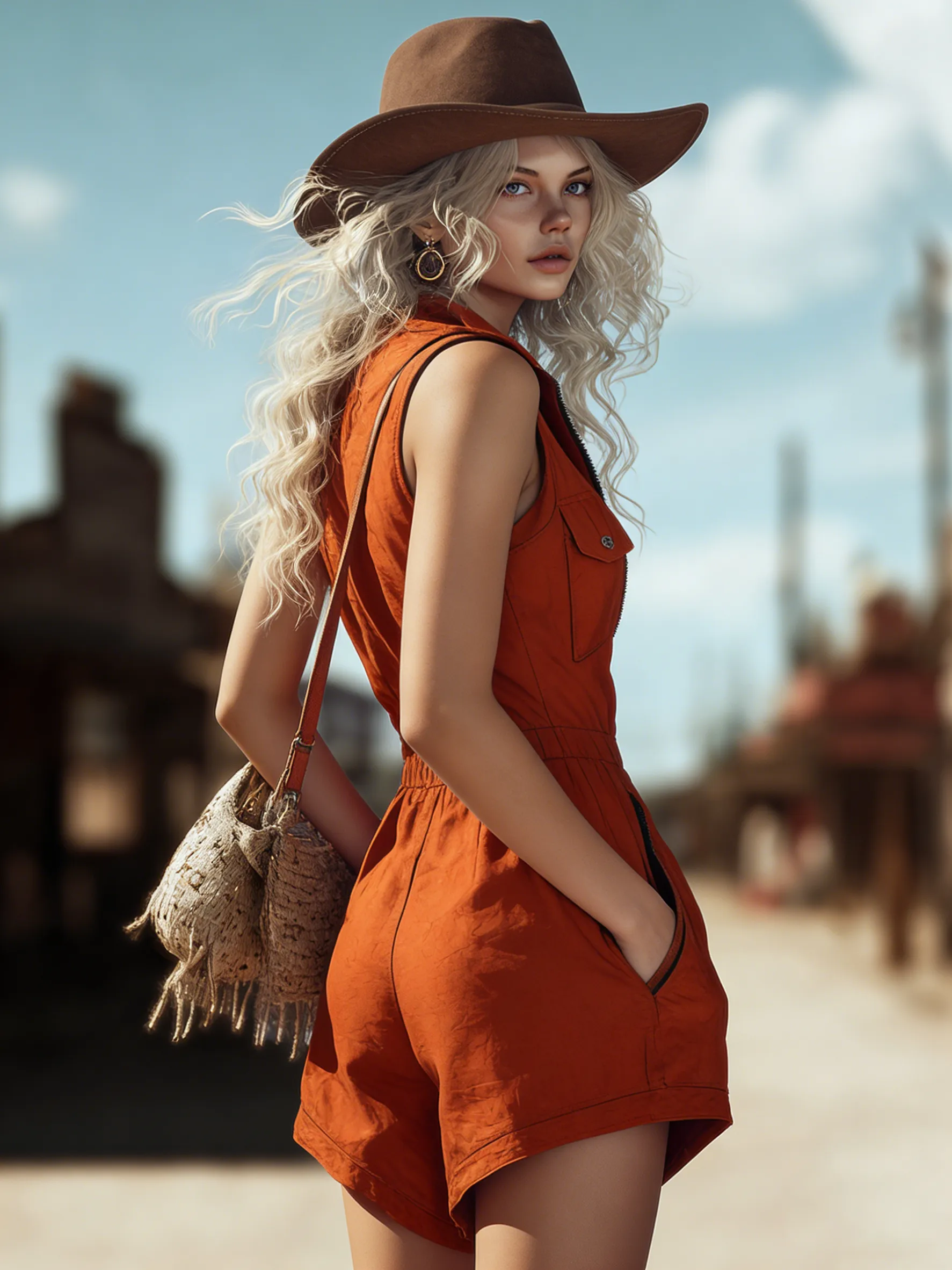 Bohemian Western-Style Collared Sleeveless Zip-Front Jumpsuit sold by Oyrosy product image thumbnail 2