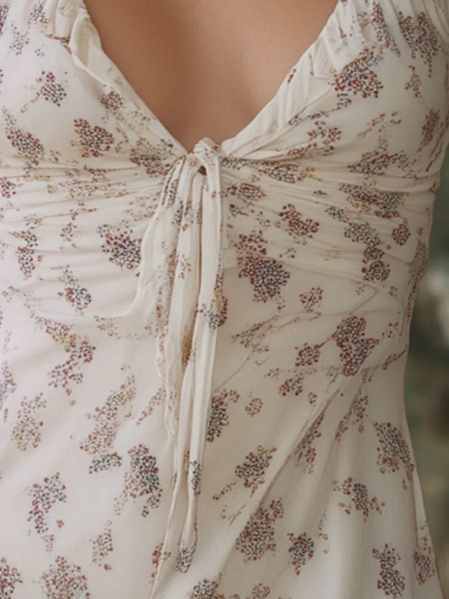 Western Retro White Print Sleeveless Halter Neck Chiffon Mini Dress sold by Oyrosy product image thumbnail 3
