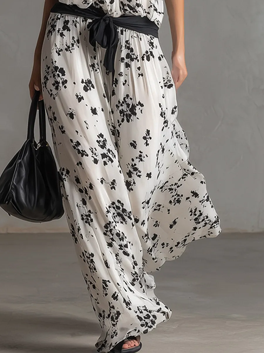 Elegant Silhouette White Floral-Print Chiffon Sleeveless Jumpsuit sold by Oyrosy product image thumbnail 4