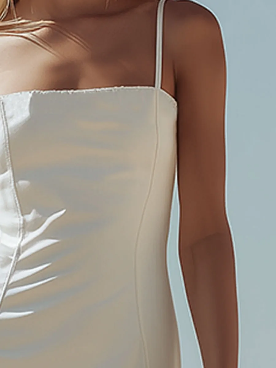 Western-style Retro Fringed White Spaghetti Strap Square Neck Faux Suede Midi Dress sold by Oyrosy product image thumbnail 5